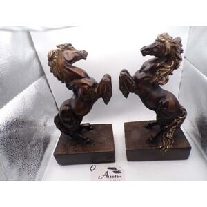 Austin Sculpture Rearing Horse Bookends Pair Bronze Finish Stallion AP4016 1996